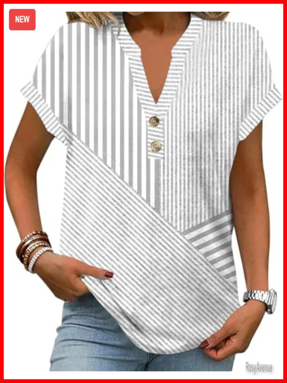 Womens Henley V Neck Button Tunic Top Short Sleeve Blouse